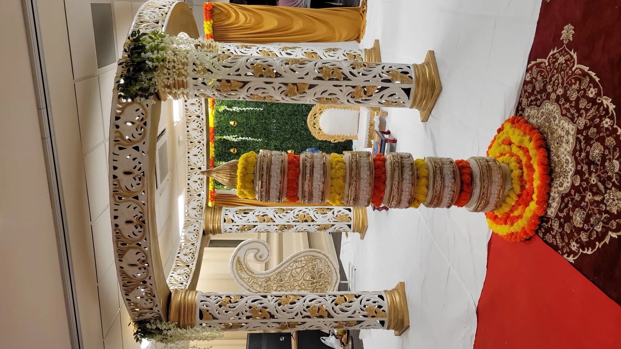 Mandap side angle pillar detail — Traditional Gold & Marigold Mandap