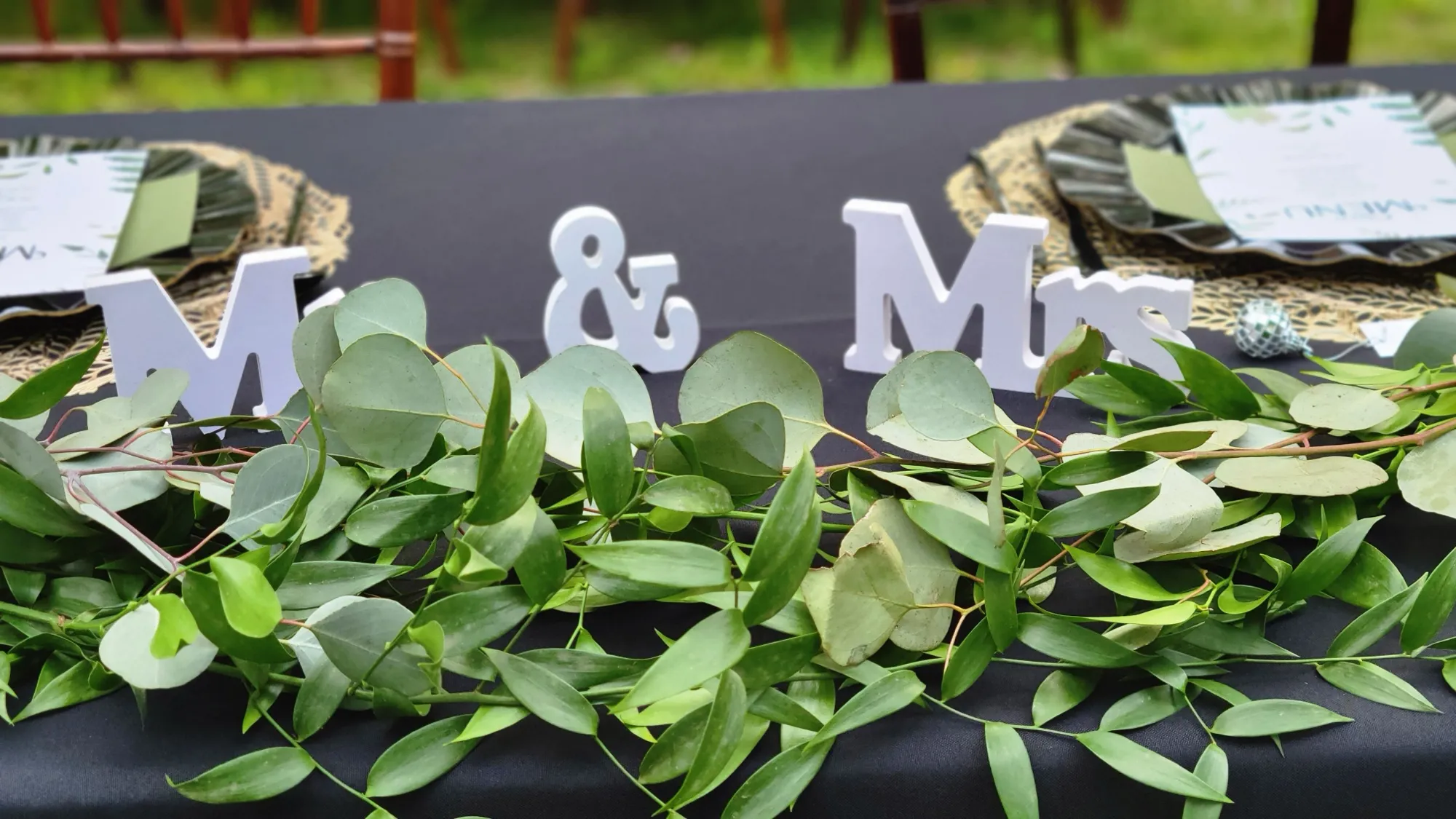 Place setting detail leaf charger — Rustic Bamboo Garden Mandap