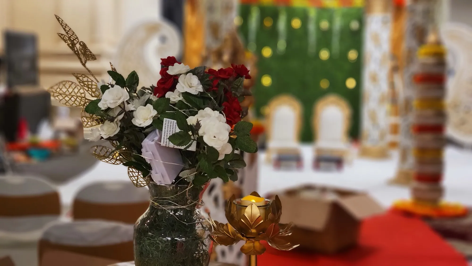 Table centerpiece flowers lotus candle — Traditional Gold & Marigold Mandap